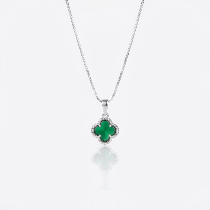 Collar Van Cleef Esmeralda Plata 925: trébol verde esmeralda con borde de circones