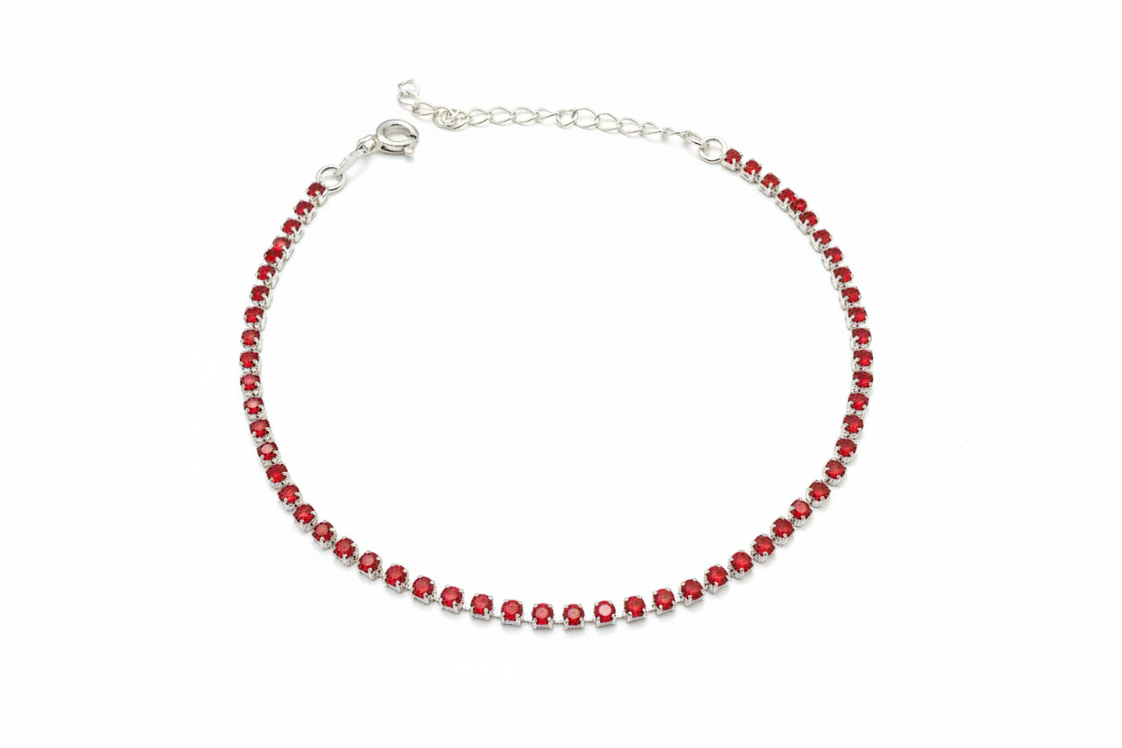 Pulsera Tennis con Circones Rojos 2mm – Silver Ice 01