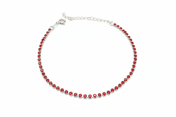 Pulsera Tennis con Circones Rojos 2mm – Silver Ice 01