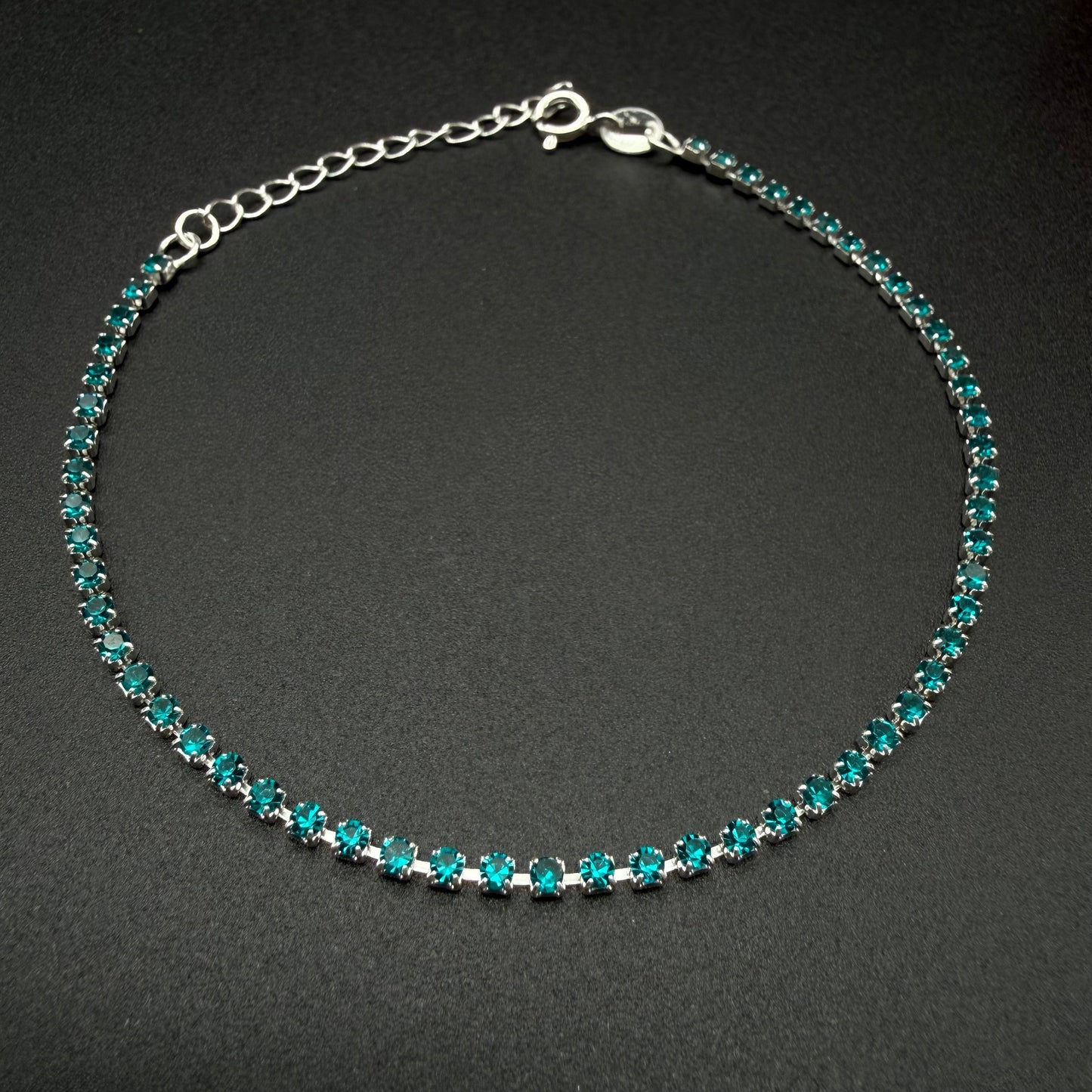 Pulsera Tennis con Circones Turquesa 2mm – Silver Ice 03