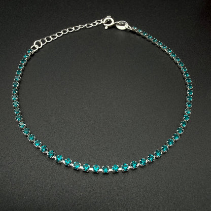 Pulsera Tennis con Circones Turquesa 2mm – Silver Ice 03