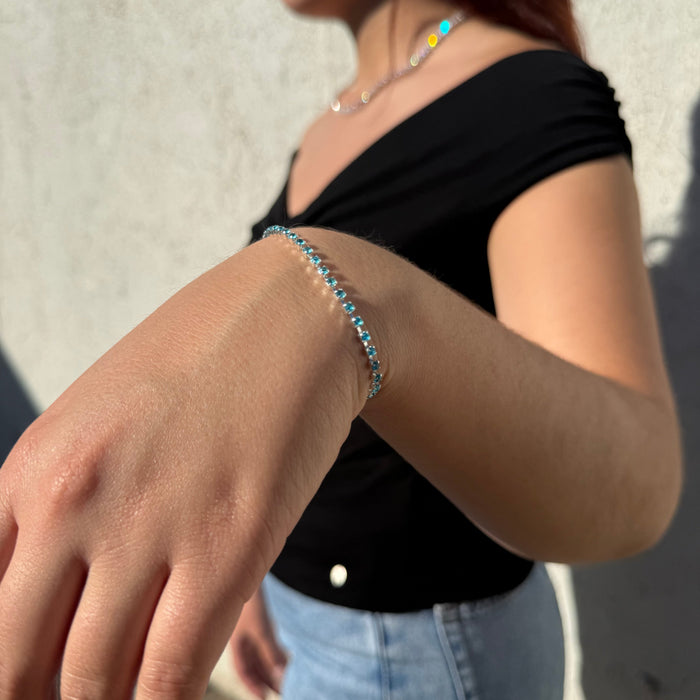 Pulsera Tennis con Circones Turquesa 2mm – Silver Ice 02