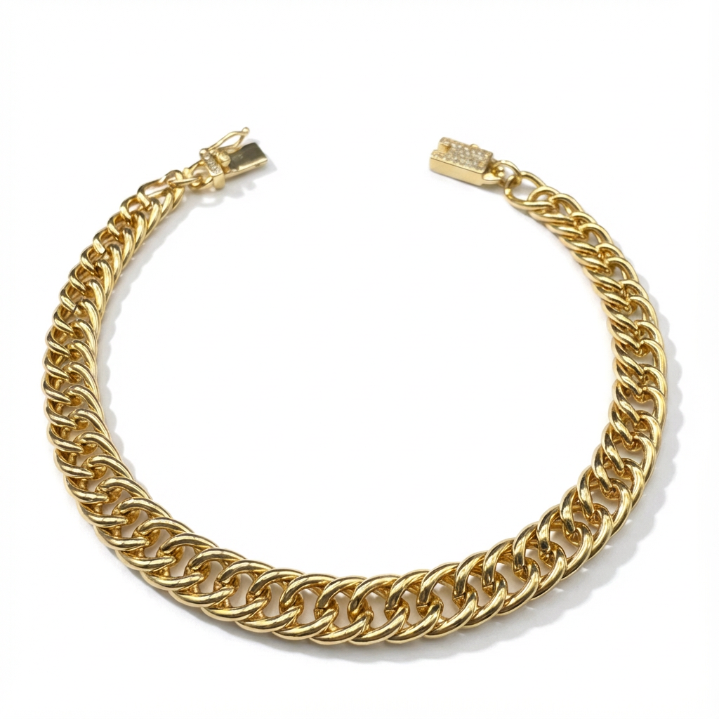Pulsera Doble Cubana Oro – 7 mm – Silver Ice 01