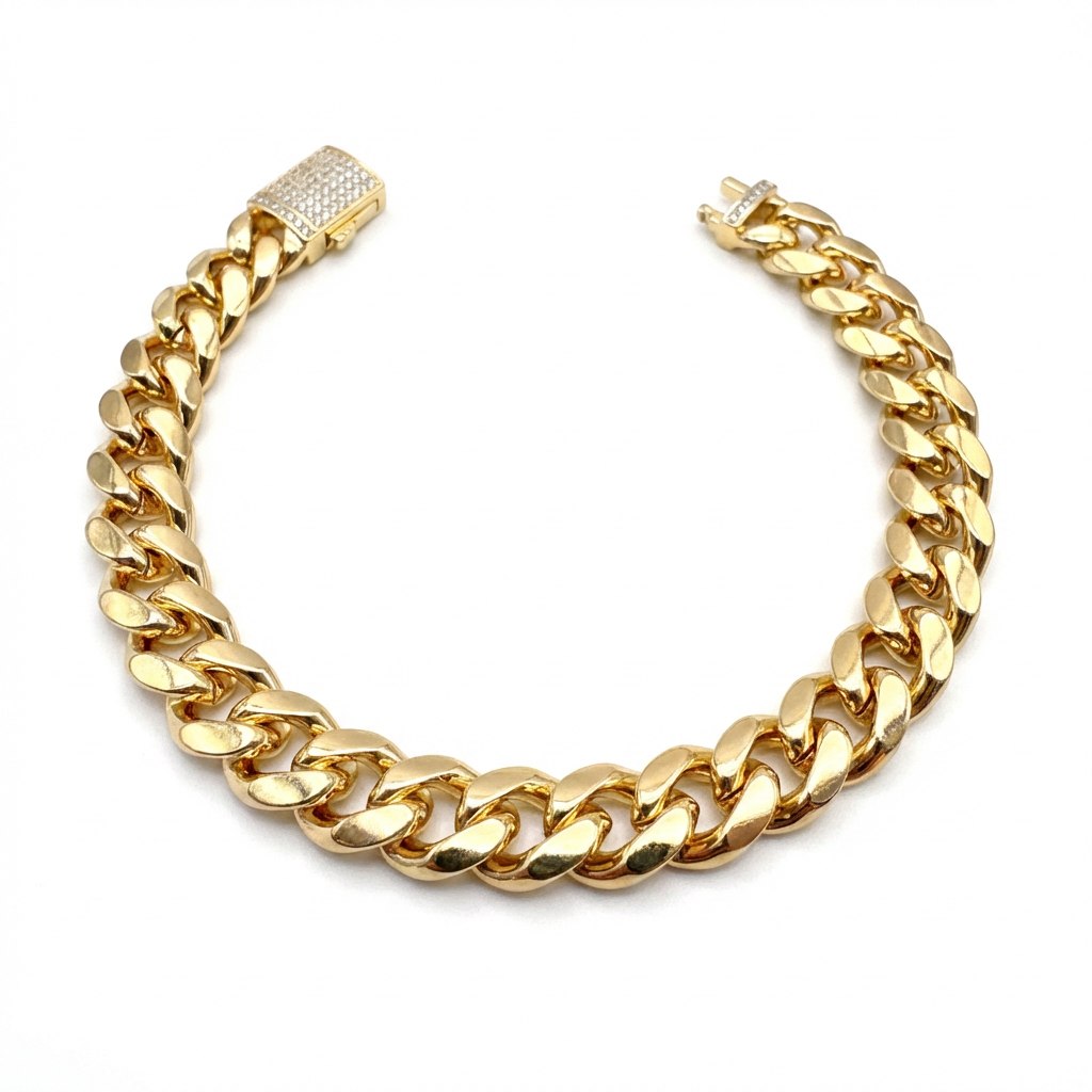 Pulsera Cubana Oro – 9 mm – Silver Ice 03