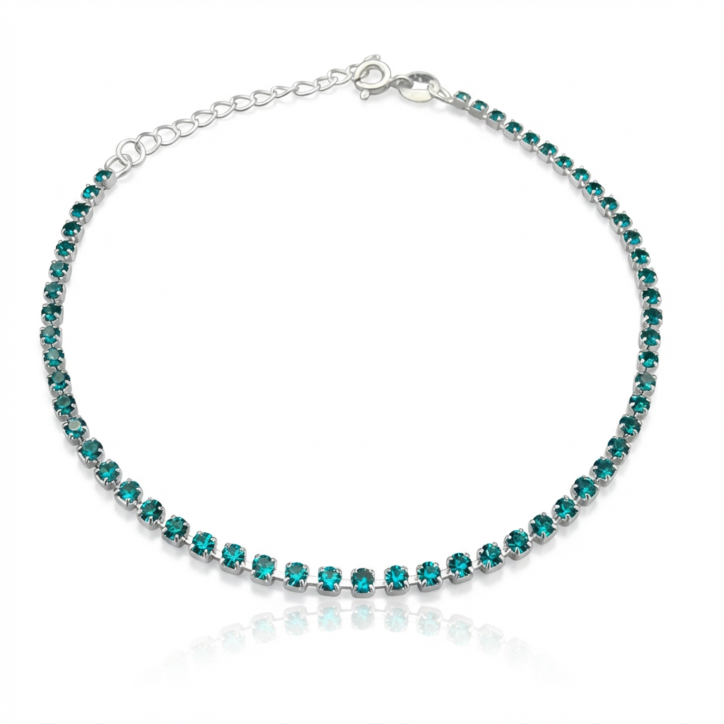 Pulsera Tennis con Circones Turquesa 2mm – Silver Ice 01
