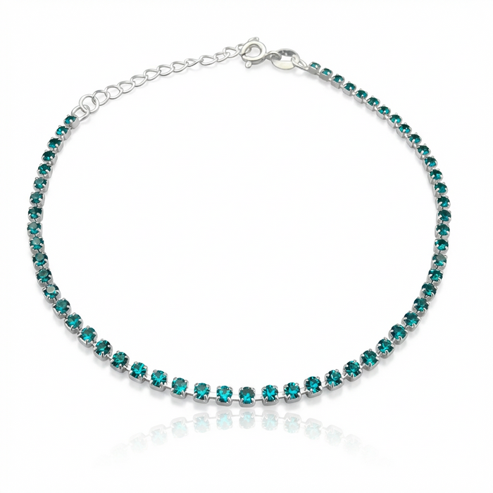 Pulsera Tennis con Circones Turquesa 2mm – Silver Ice 01