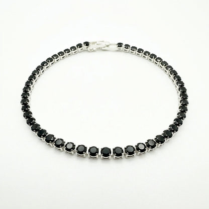 Pulsera Tennis con Circones Negros Plata 925 - 2mm – Silver Ice 01