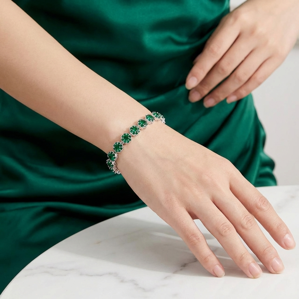 Pulsera Glam Circones Verdes Plata 925 – Silver Ice 04