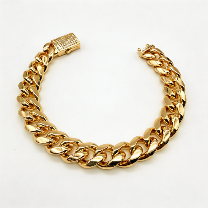 Pulsera Cubana Oro Goldfilled – 12 mm – Silver Ice 01