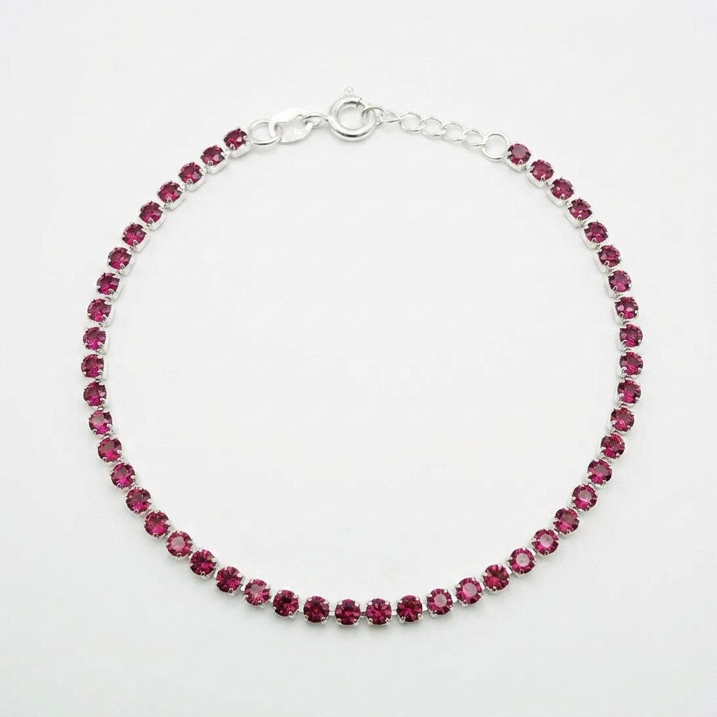 Pulsera Tennis con Circones Morados Plata 925 - 2mm – Silver Ice 01