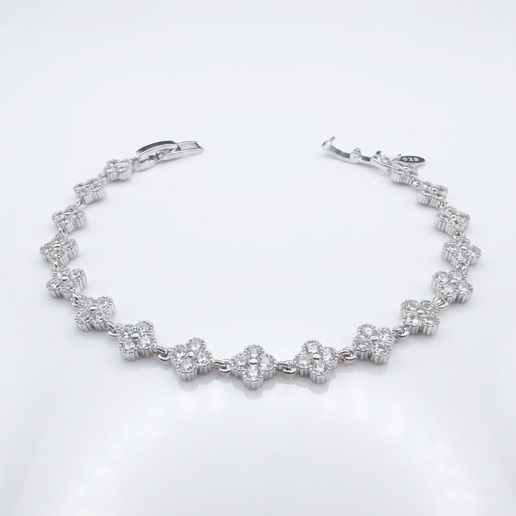 Pulsera Trébol con Circones Plata 925 – 7mm