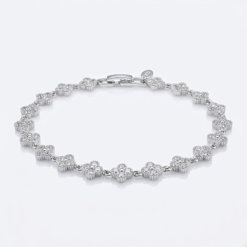 Pulsera Trébol con Circones Plata 925 – 7mm