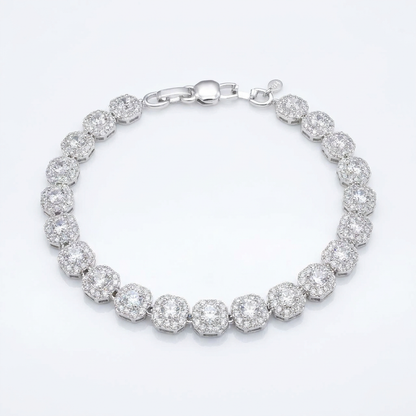 Pulsera Tennis Halo Plata 925 - 5mm: pulsera tennis de circones en racimos con halo, otro ángulo