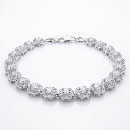 Pulsera Tennis Halo Plata 925 - 5mm: pulsera tennis de circones en racimos con halo, otro ángulo