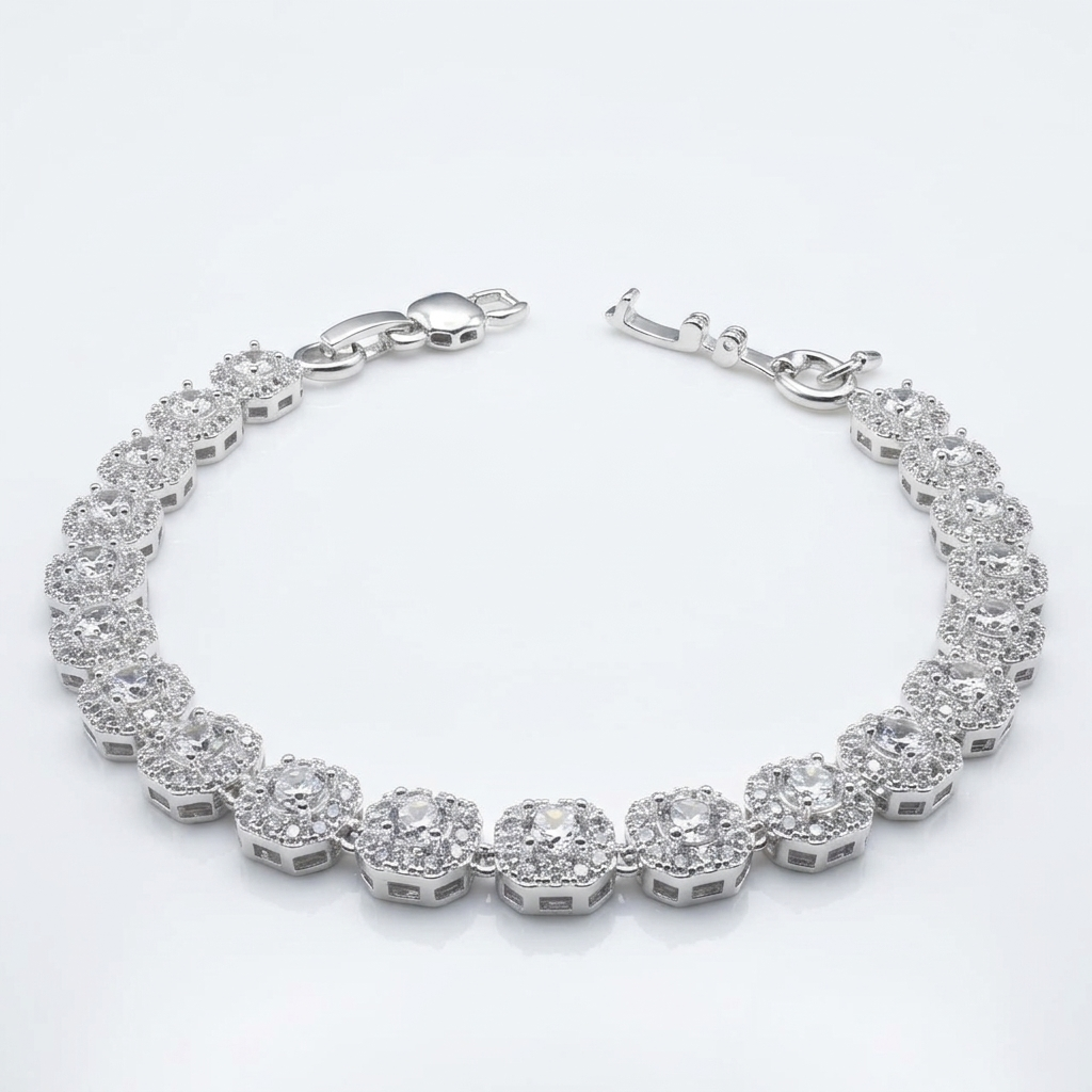 Pulsera Tennis Halo Plata 925 - 5mm: pulsera tennis de circones en racimos con halo