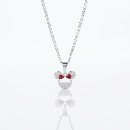 Collar Minnie Lazo Rojo Plata 925: dije de Minnie de circones con lazo rojo