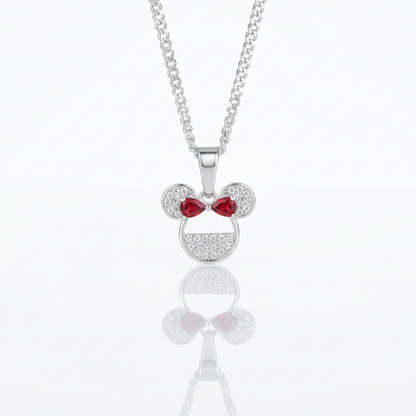 Collar Minnie Lazo Rojo Plata 925: dije de Minnie de circones con lazo rojo, otro ángulo