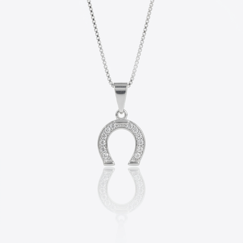 Collar Herradura de la Suerte Plata 925: herradura con micro circones, otro ángulo