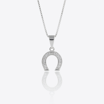 Collar Herradura de la Suerte Plata 925: herradura con micro circones, otro ángulo