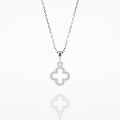 Collar Van Cleef Silueta Plata 925: trébol calado con contorno de micro circones