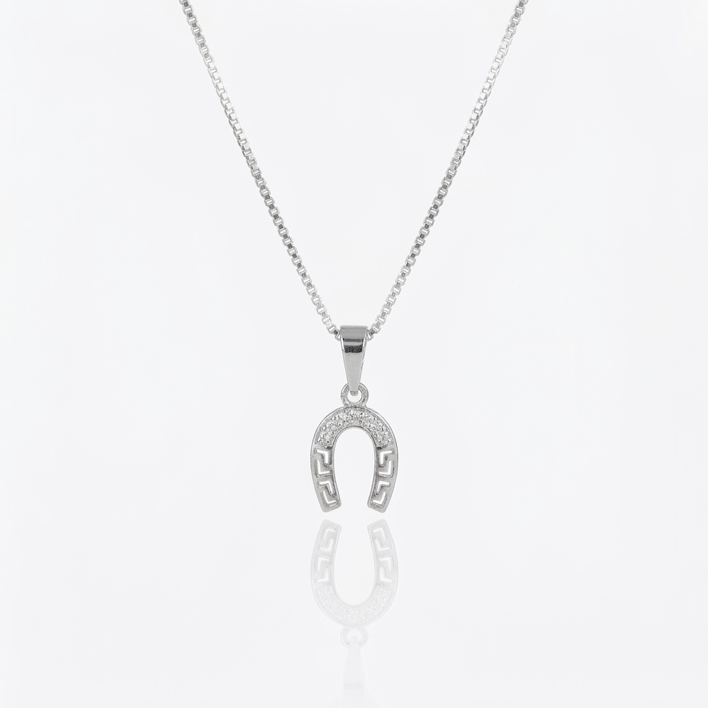 Collar Herradura Griega Plata 925: herradura con diseño griego y micro circones