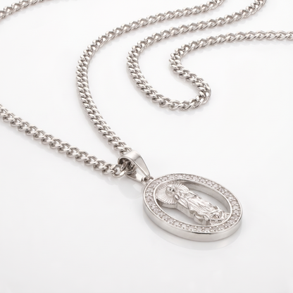 Collar Medalla Virgen Brillante Plata 925