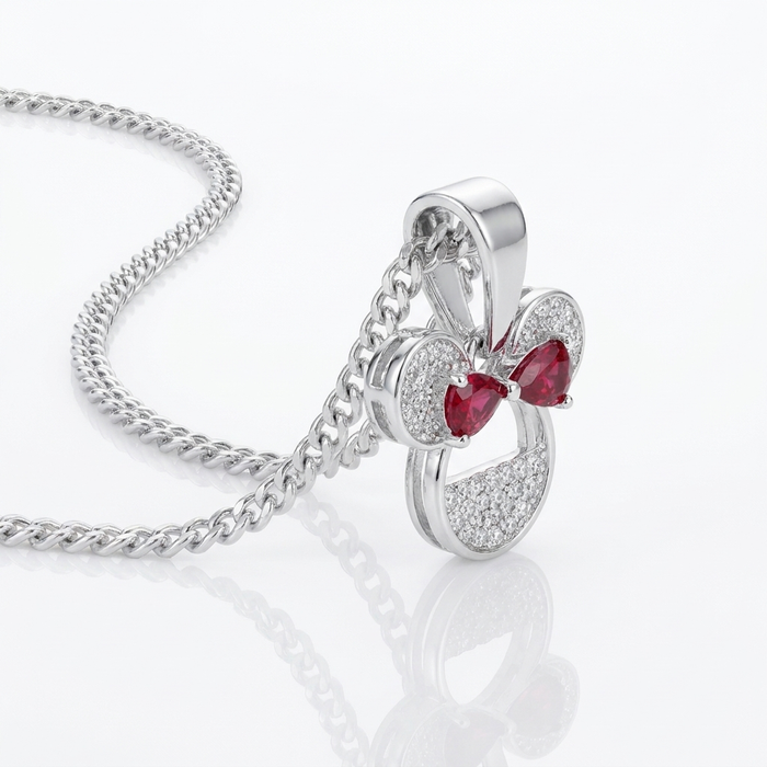Collar Minnie Lazo Rojo Plata 925