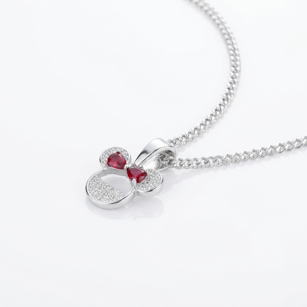 Collar Minnie Lazo Rojo Plata 925